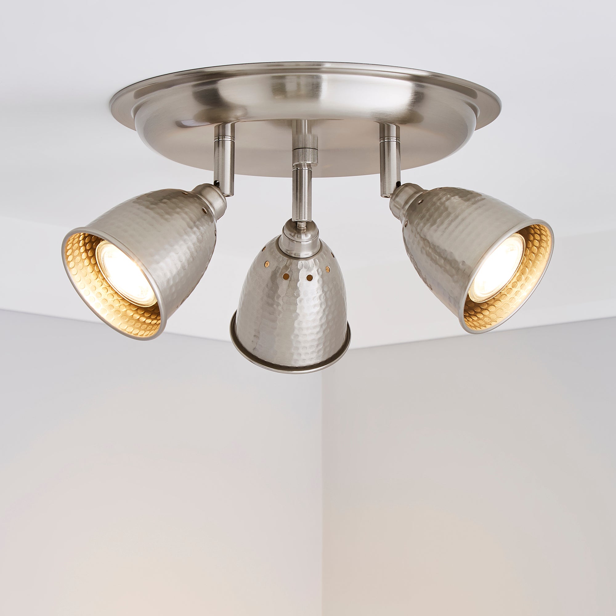 Filbert 3 Light Hammered Chrome Spotlight Satin Nickel Price Comparisons | Compare The Build