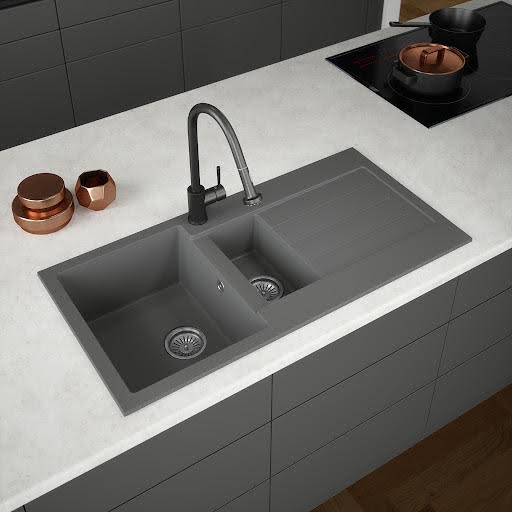 Sauber Grey Composite Inset 1.5 Bowl Kitchen Sink & Drainer | Compare The Build