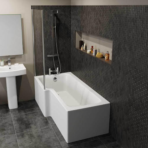 Ceramica L Shaped Shower Bath Bundle 1600mm Left Hand - Including Shower Screen and Front Bath Panel | Compare The Build