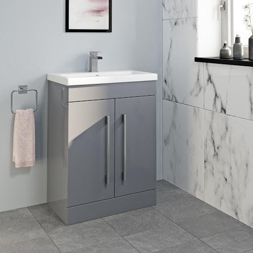 Aurora Grey Gloss Free Standing Door Vanity Unit & Basin 600mm Price Comparisons | Compare The Build