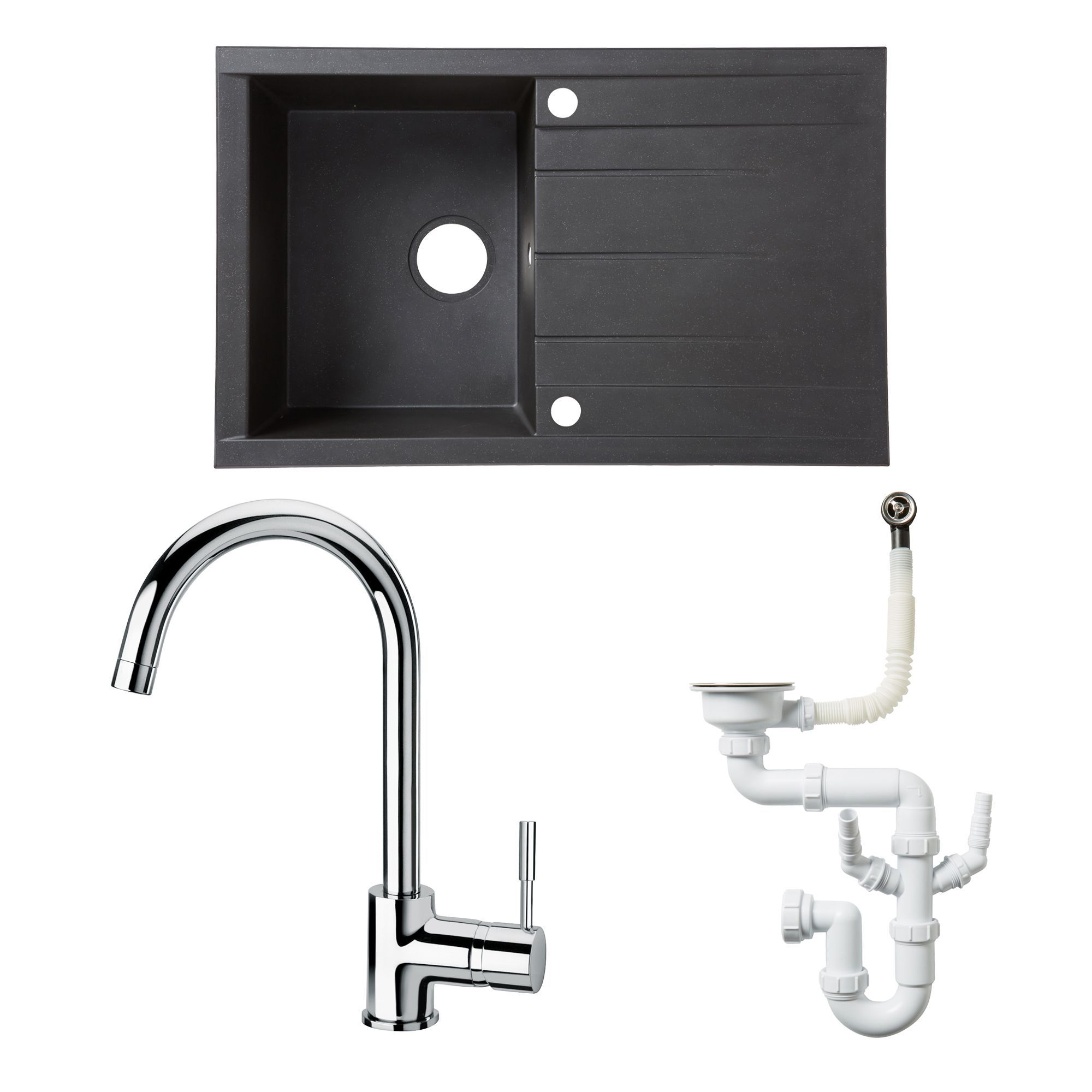 Cooke & Lewis 1 Bowl Black Resin Sink, Lever Tap & Waste Kit | Compare The Build