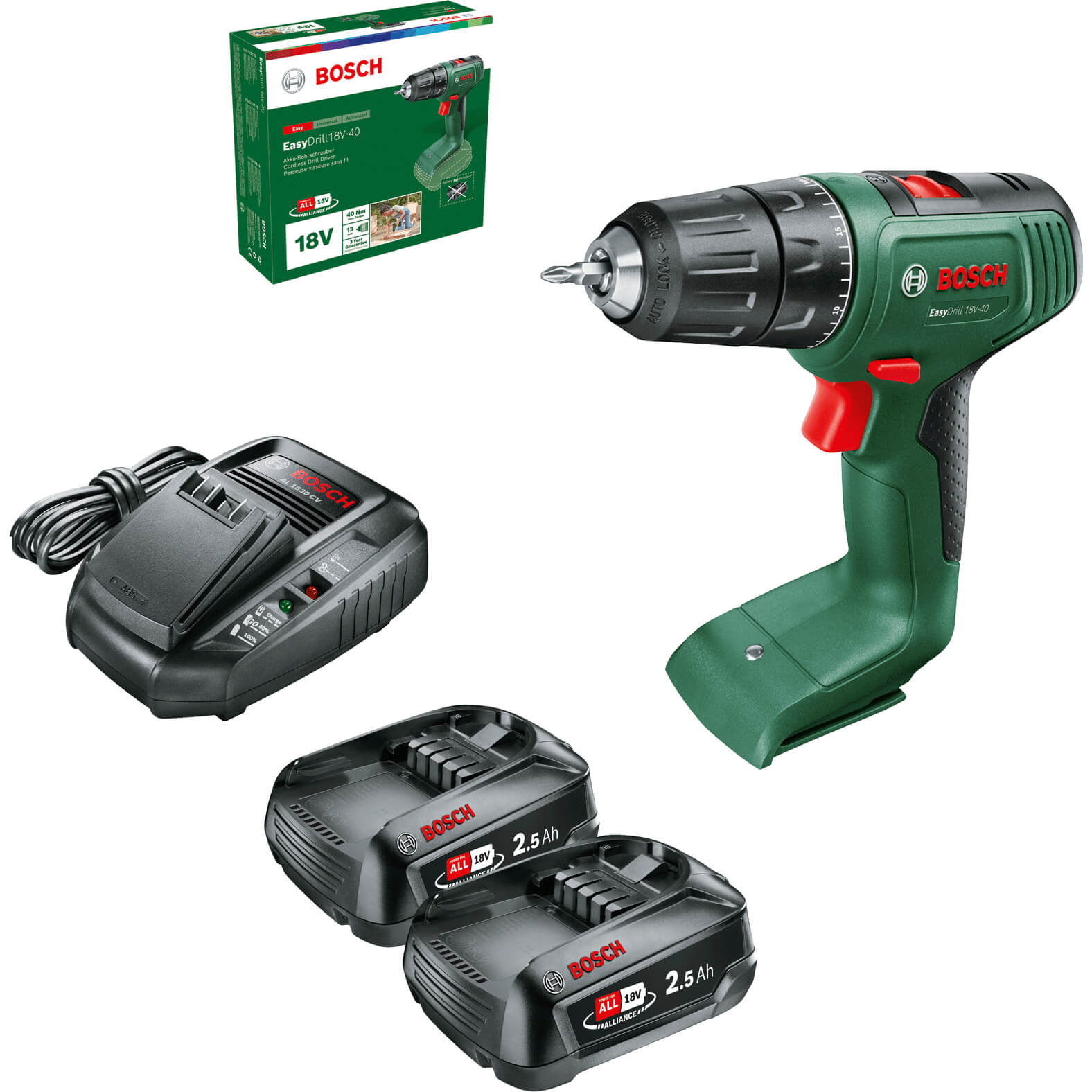 Bosch EASYDRILL 18V-40 18v Cordless Drill Driver 2 x 2.5ah Li-ion Charger No Case | Compare The Build