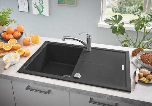 Grohe K400 Granite Black 1.0 Composite Inset Kitchen Sink - Drainer & Waste 780 x 500mm | Compare The Build