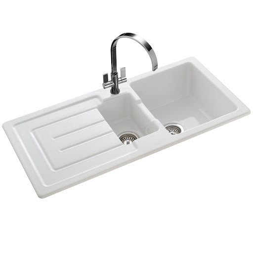 Rangemaster Austell White Ceramic Rectangular 1.5 Bowl Sink (W)500mm | Compare The Build