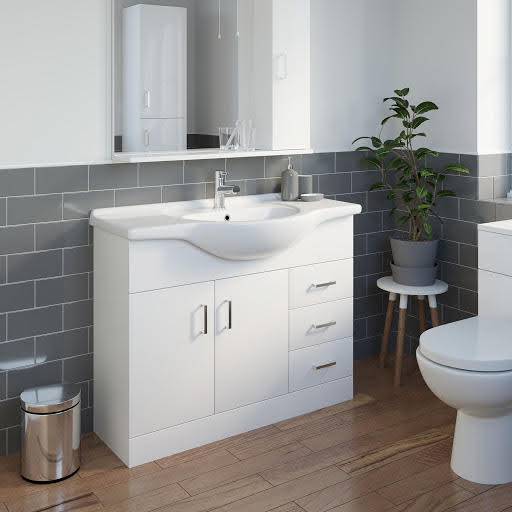 Alpine White Gloss Freestanding Vanity Unit 1050mm Price Comparisons | Compare The Build