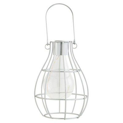 Glass & Metal Silver Effect Solar-Powered Outdoor Led Hanging Lantern | Compare The Build