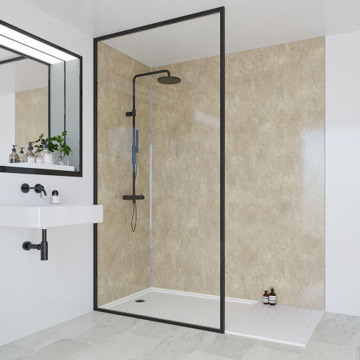 Multipanel Classic Travertine 1800mm & 1200mm Sides - Solution for Corner Installations (2 walls) | Compare The Build