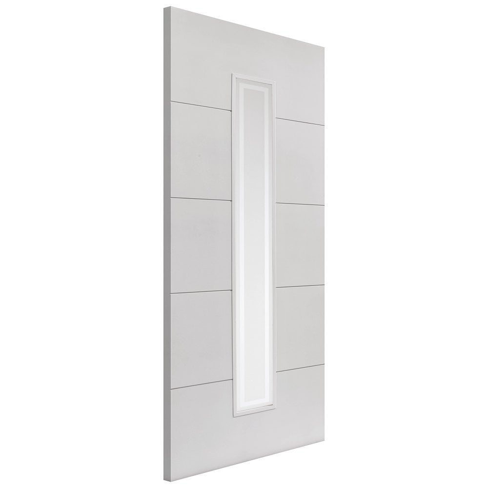 JB Kind Internal White Dominion Primed 5P 1L Etched Flat Safety Glass with Clear Rectangular Pattern & Raised Beading FD30 Door 1981mm x 762mm x 44mm (78" x 30") Price Comparisons | Compare The Build