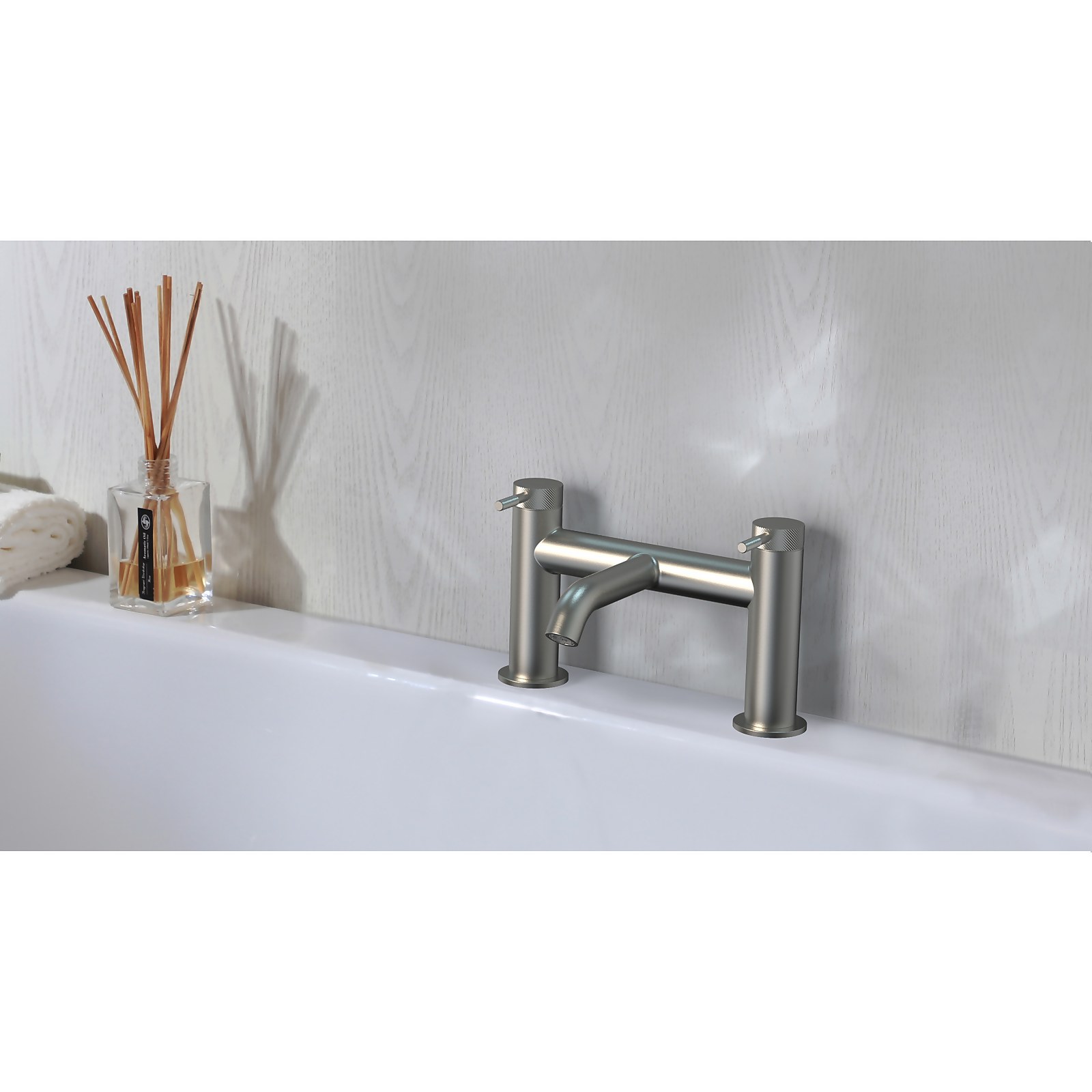 Knurled Deck Mounted Bath Filler Tap - Brushed Nickel | Compare The Build