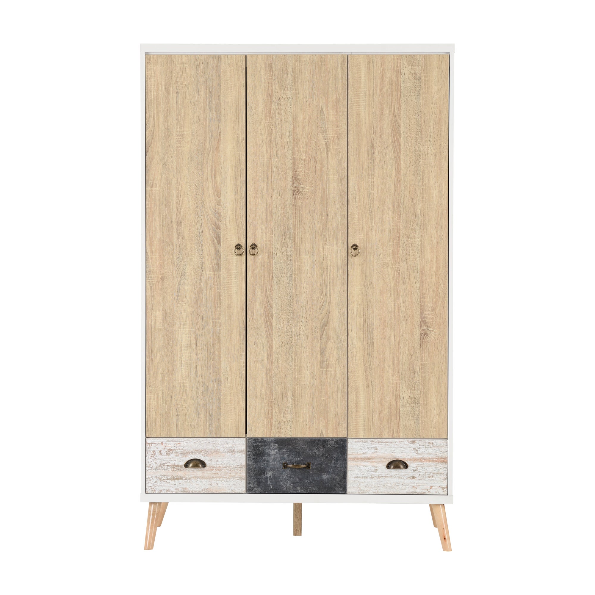Nordic Triple 3 Drawer Wardrobe, White Brown Price Comparisons | Compare The Build