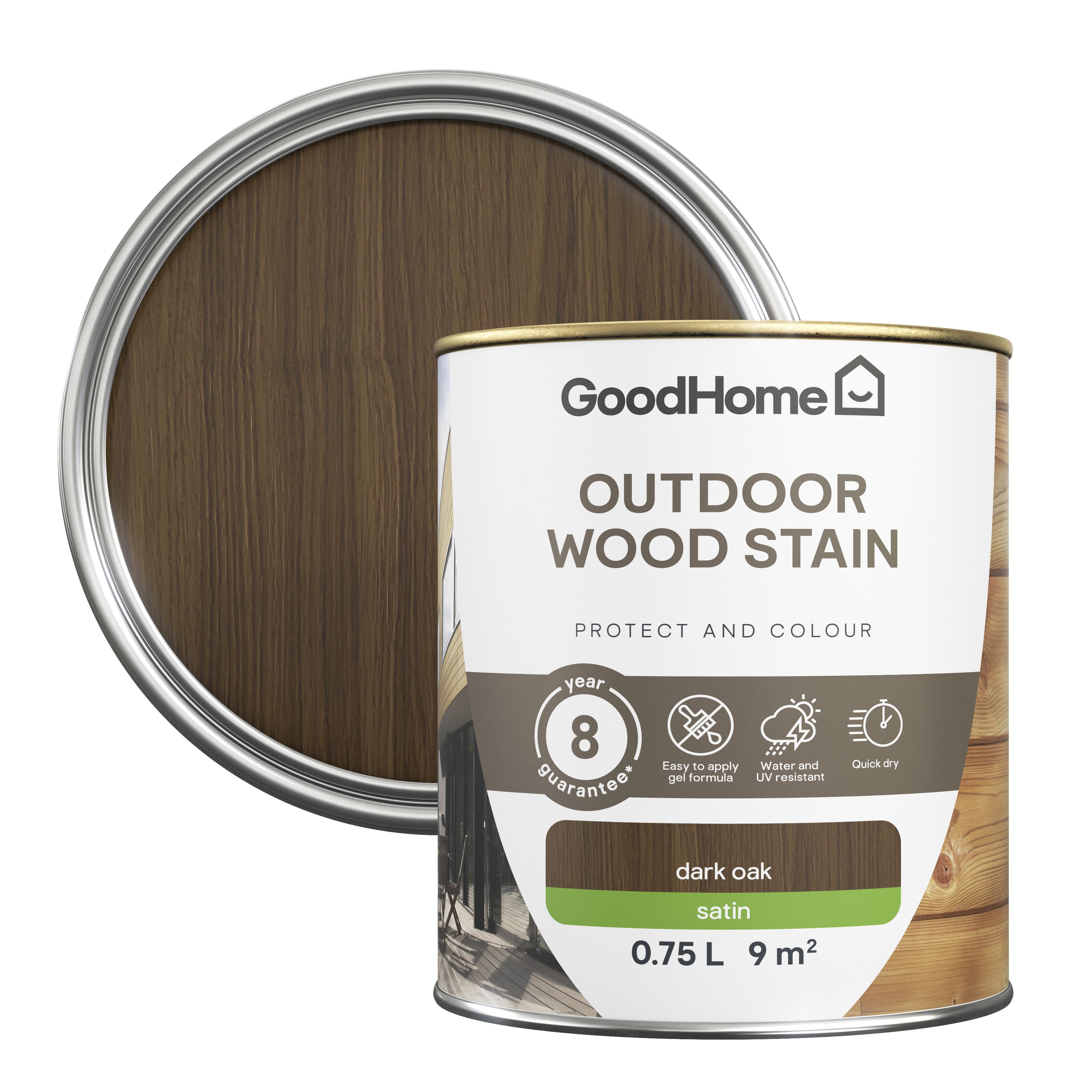 GoodHome Outdoor Dark Oak Satin Quick Dry Wood Stain, 750Ml Price Comparisons | Compare The Build