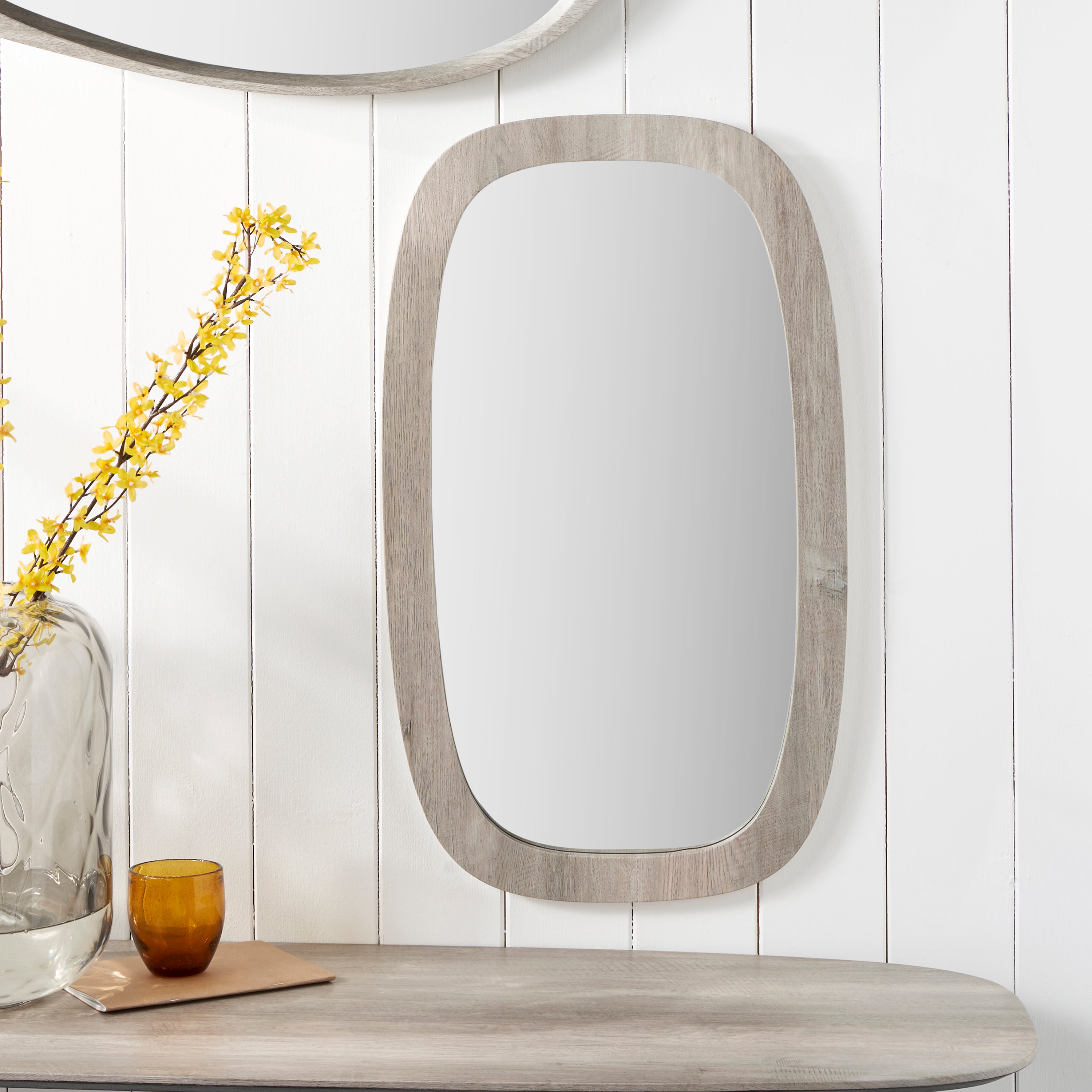 Veneer Squoval Wall Mirror, Grey Oak 71 x 41cm Natural | Compare The Build