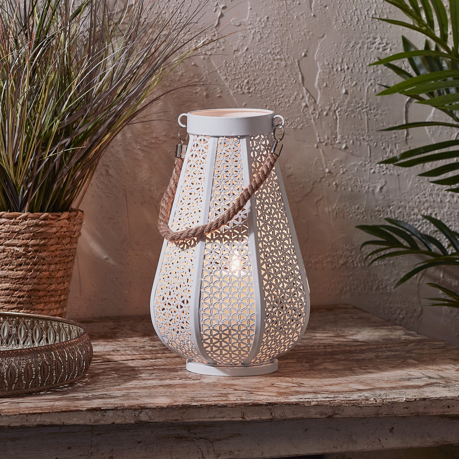 Pollensa White Garden Lantern with TruGlow® Candle Price Comparisons | Compare The Build