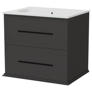 Duarti by Calypso Kentchurch Strata Grey Wall Hung Vanity with Farley Recessed Basin & Black Handles - 600mm Price Comparisons | Compare The Build