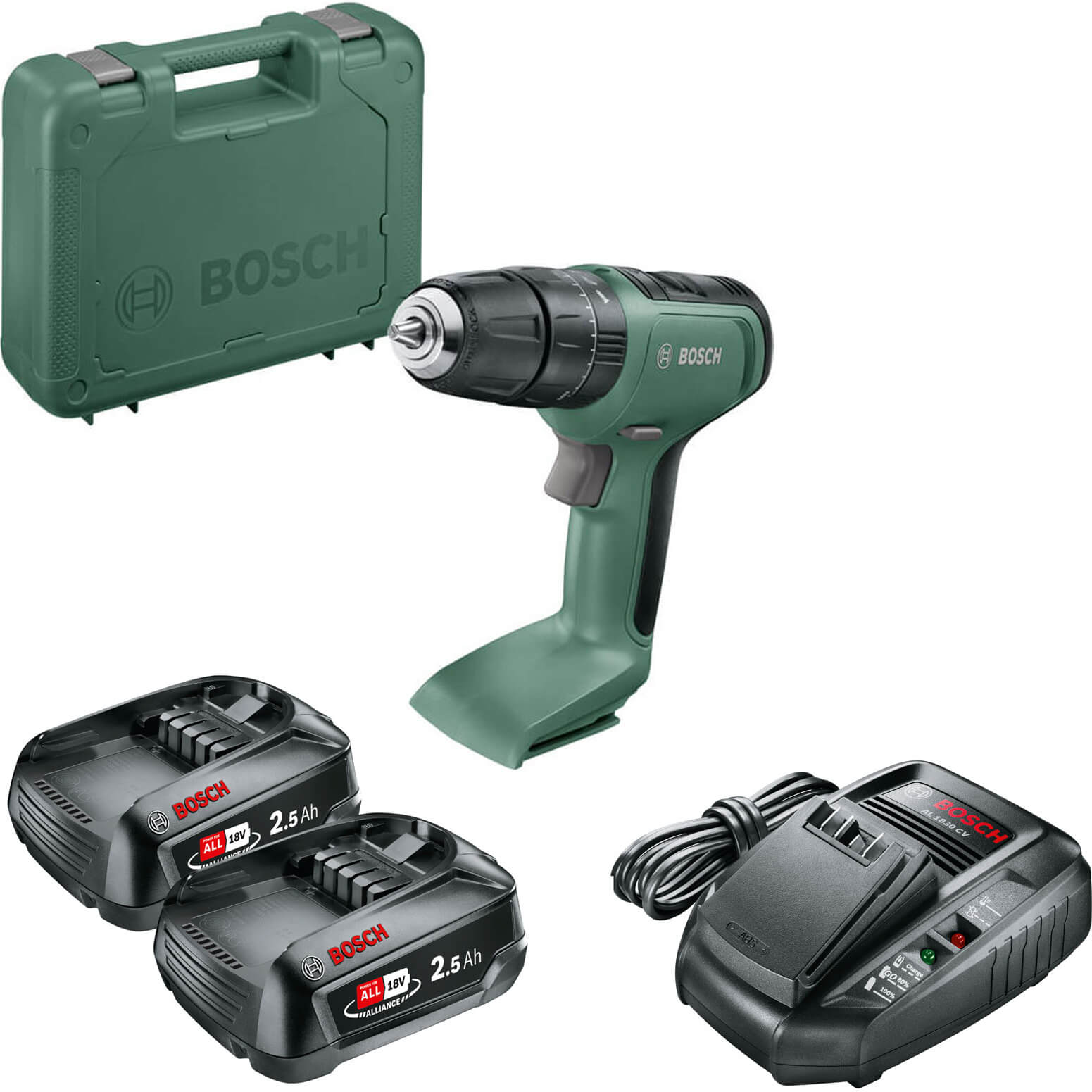 Bosch UNIVERSALIMPACT 18v Cordless Combi Drill 2 x 2.5ah Li-ion Charger Case | Compare The Build