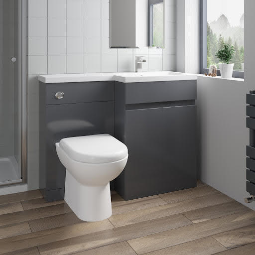 Artis Flat Pack Basin Vanity Unit & Toilet Combination - 1100mm Grey Gloss Right Hand Price Comparisons | Compare The Build