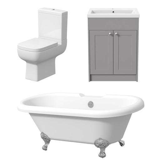 Amelie Traditional Bathroom Suite with Oxford Double Ended Bath, Ball Feet & Vanity Unit - 1700mm Price Comparisons | Compare The Build