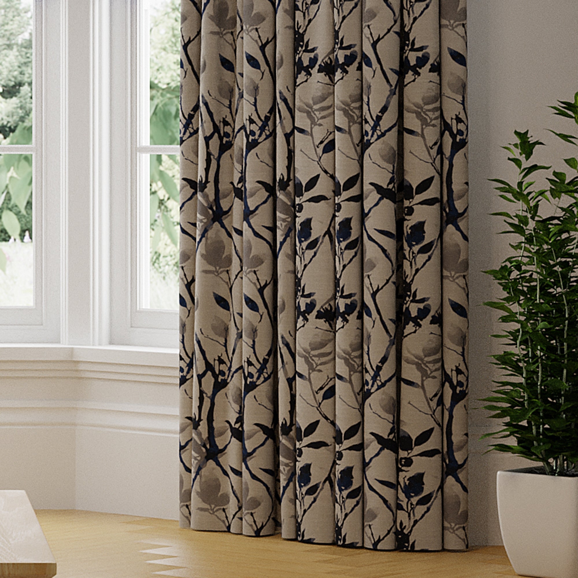 Montague Made to Measure Curtains Navy Blue/Beige Price Comparisons | Compare The Build