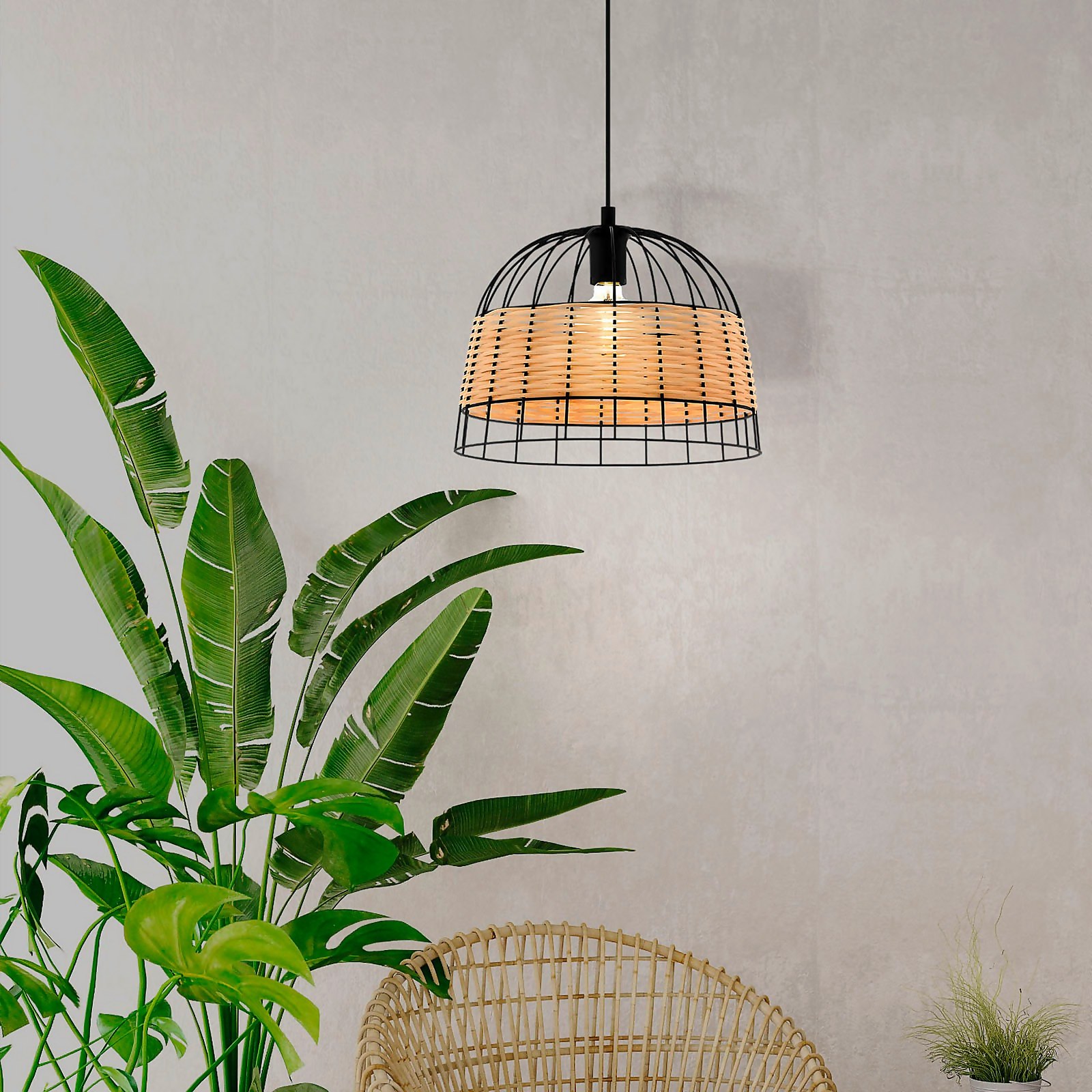 Eglo Anwick Black and Rattan Pendant Price Comparisons | Compare The Build