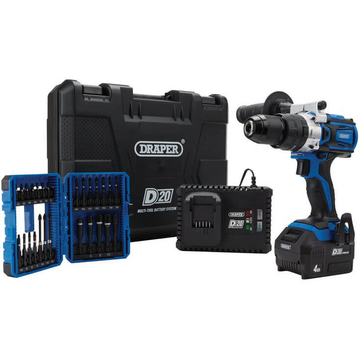 Draper PTKD20/OCT/1 D20 20v Cordless Brushless Combi Drill Kit 1 x 4ah Li-ion Charger Case & Accessories Price Comparisons | Compare The Build