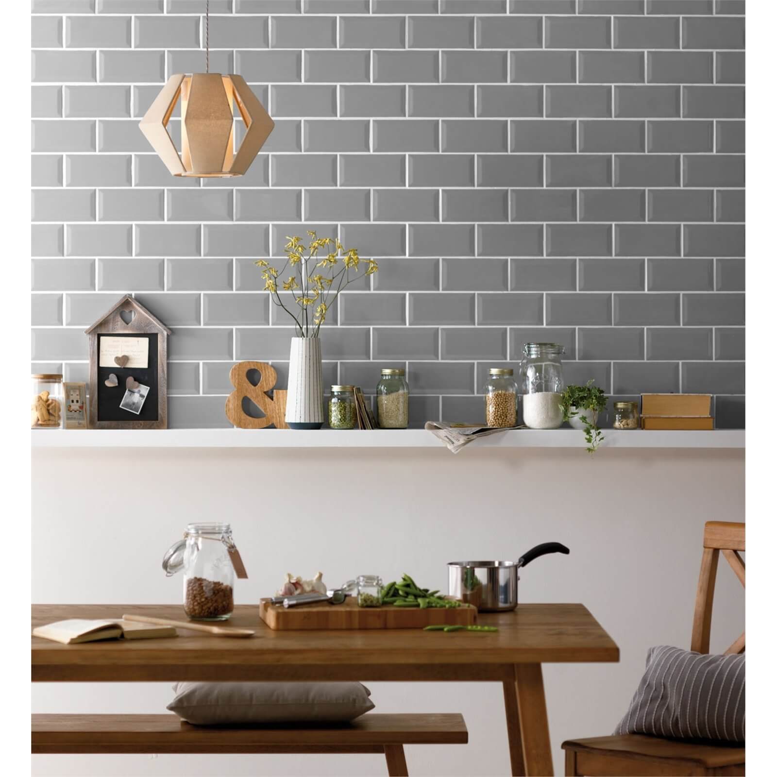 Metro Grey Bevelled Ceramic Wall Tile 100 x 200mm | Compare The Build