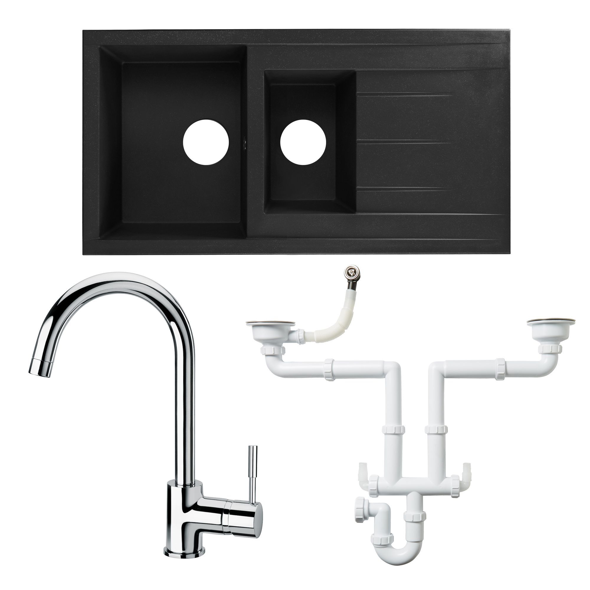 Cooke & Lewis 1.5 Bowl Black Resin Sink, Lever Tap & Waste Kit Price Comparisons | Compare The Build