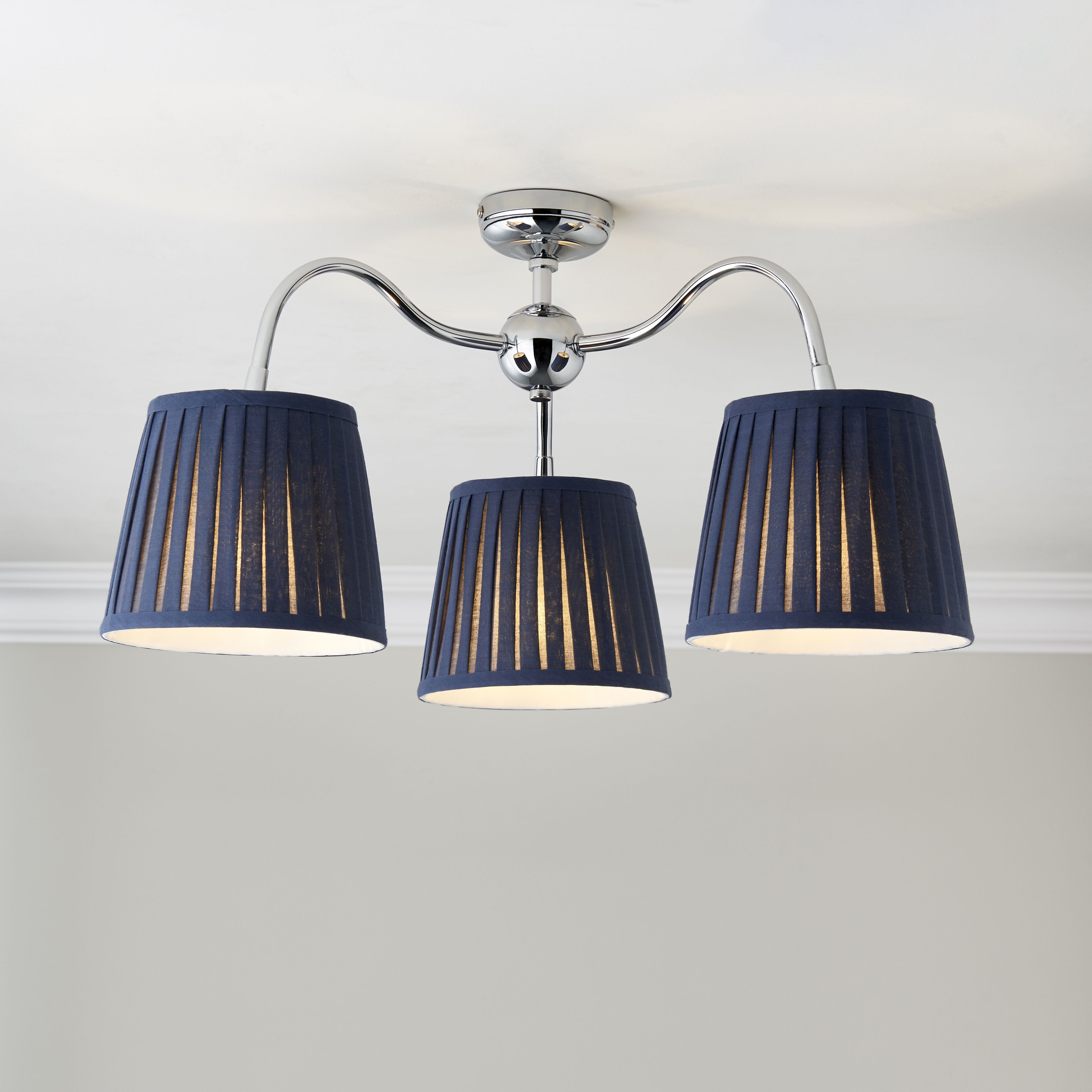 Lily Pleated Navy 3 Lamp Ceiling Light Price Comparisons | Compare The Build