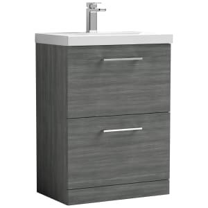 Nuie Arno Anthracite Woodgrain 2 Drawer Vanity Unit & Basin - 840 x 610mm | Compare The Build