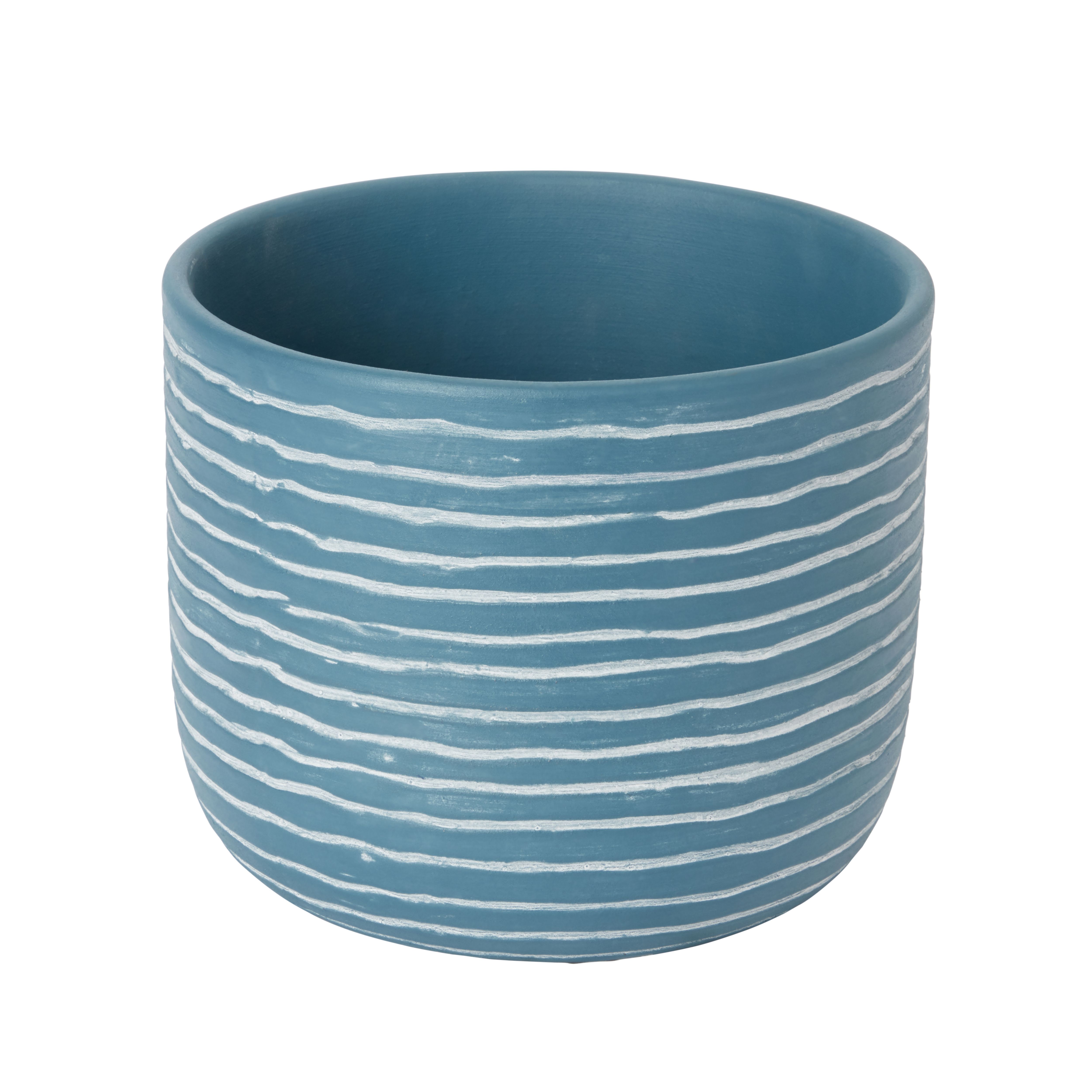 GoodHome Blue Coral Clay Striped Round Plant Pot (Dia)20Cm Price Comparisons | Compare The Build