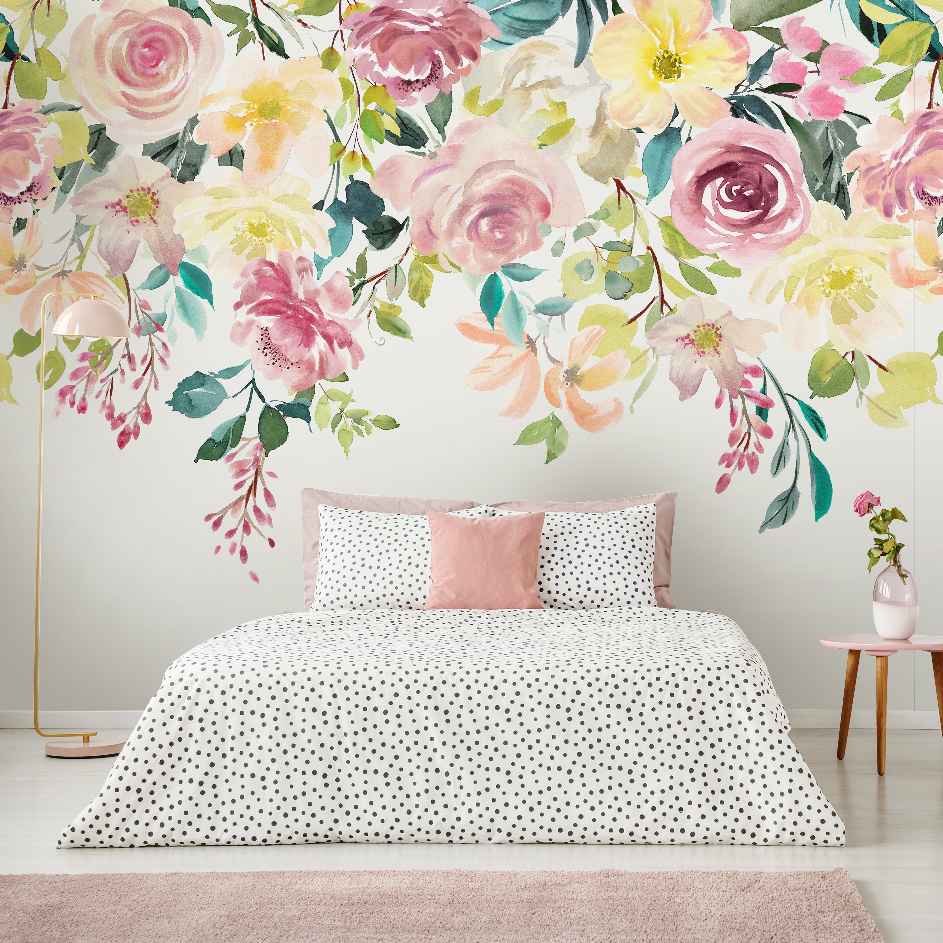 Watercolour Florals Mural Pink/Yellow/White Price Comparisons | Compare The Build