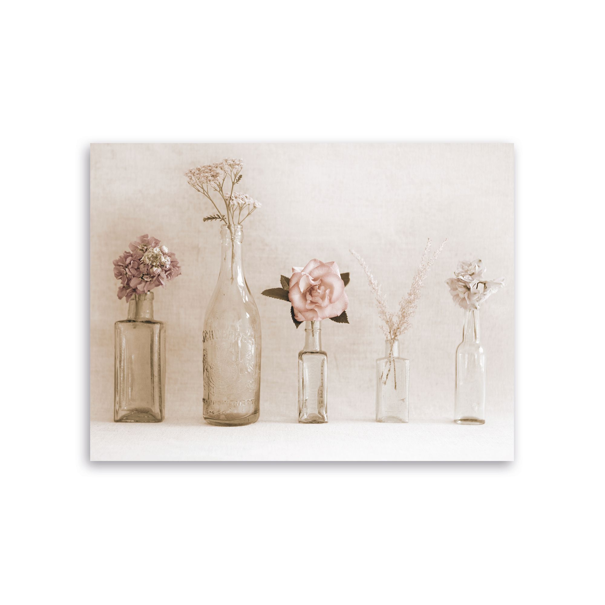Vintage Bottle Florals Pastel Pink Canvas Art (W)800mm (H)600mm Price Comparisons | Compare The Build