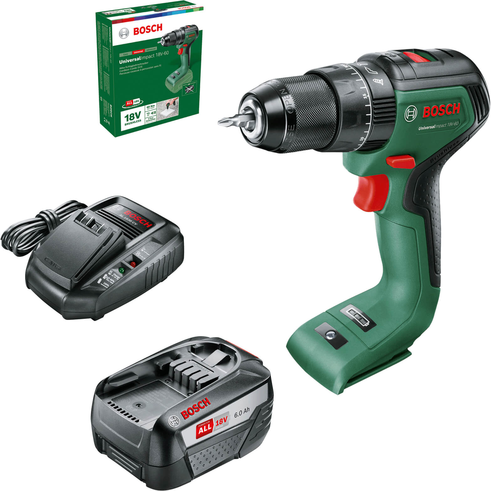 Bosch UNIVERSALIMPACT 18V-60 18v Brushless Cordless Combi Drill 1 x 6ah Li-ion Charger No Case | Compare The Build