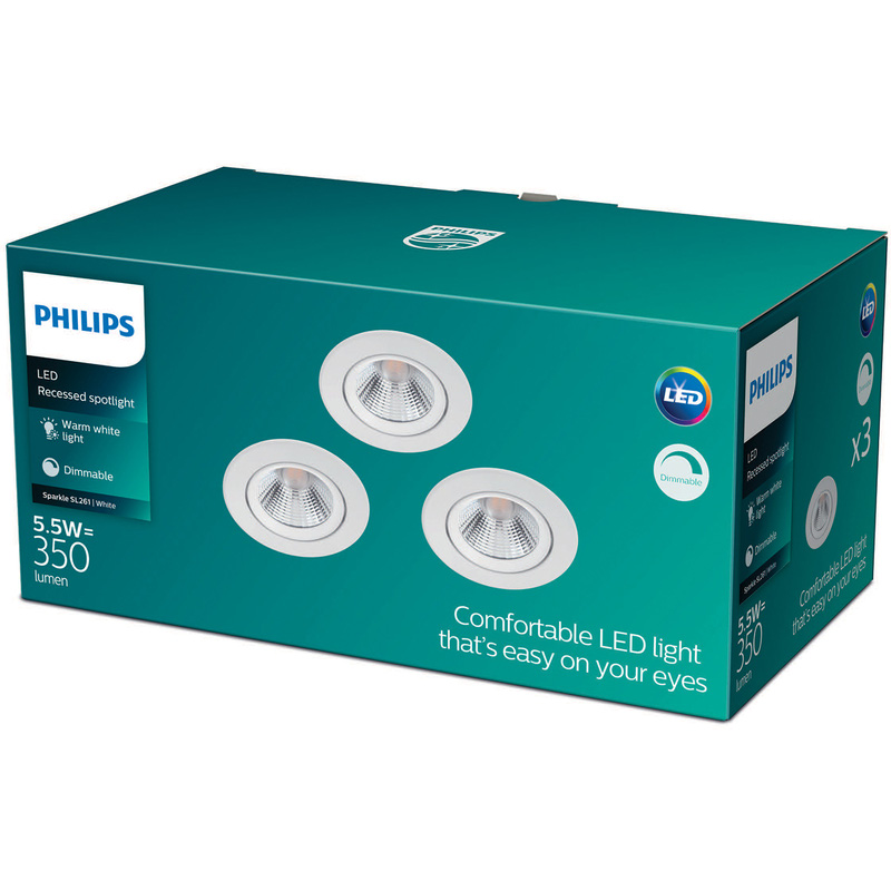 Philips SL261 Sparkle IP20 Recessed Downlight White 5W Warm White 3pk | Compare The Build