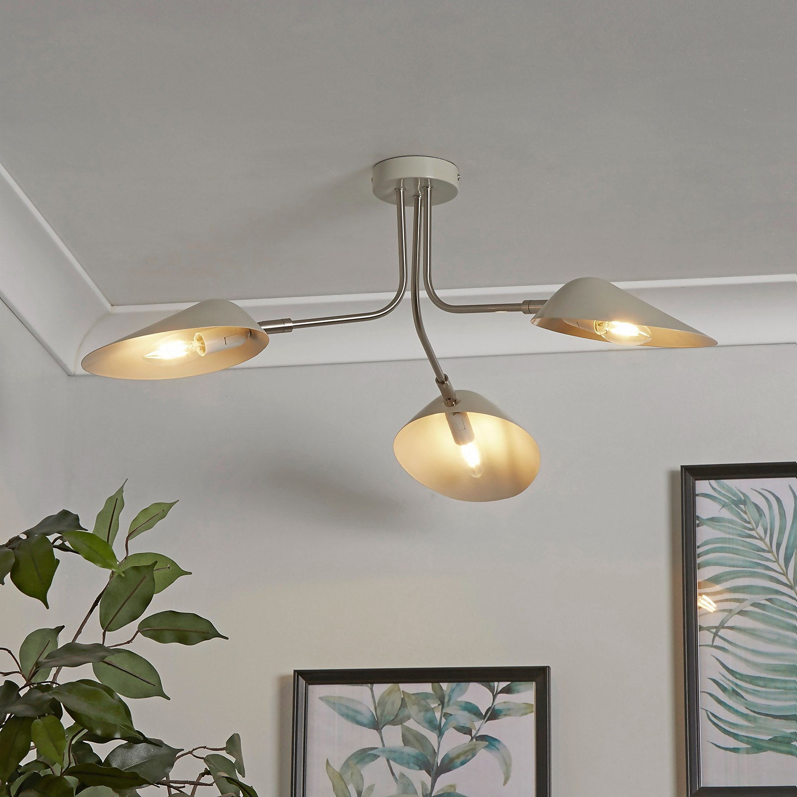 Laila 3 Light Semi-Flush Ceiling Light - Stone | Compare The Build