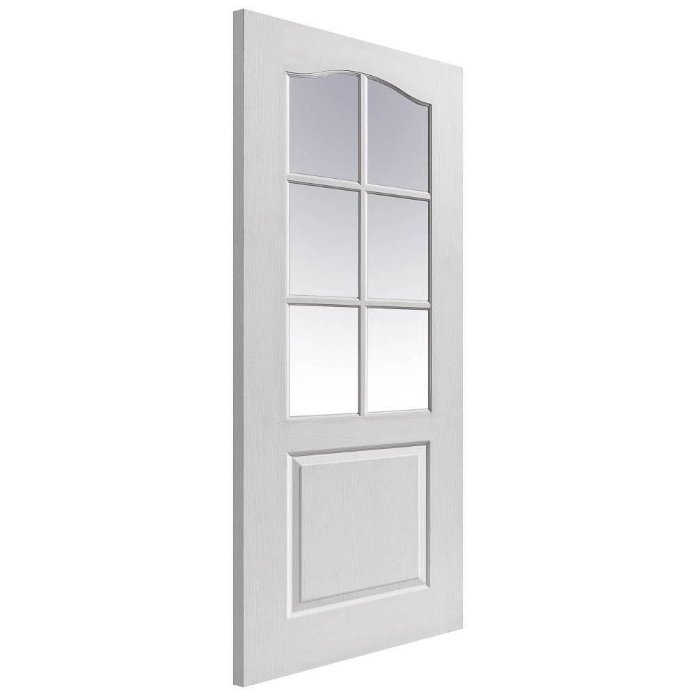 JB Kind Internal White Grained Effect Classique 6 Light Primed 1P 6L Clear Flat Safety Glass with Flush Beading Door 1981mm x 686mm x 35mm (78" x 27") Price Comparisons | Compare The Build