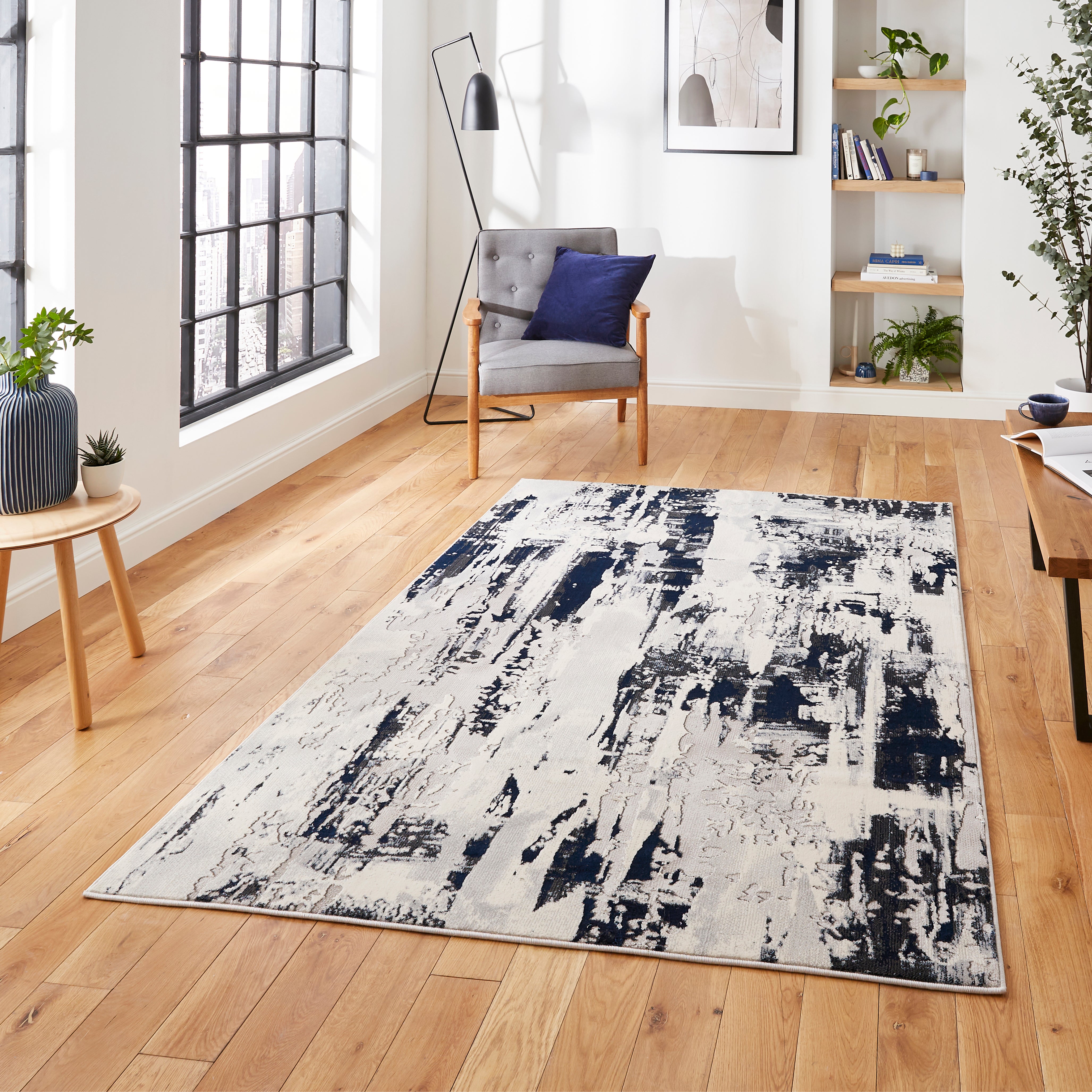 Apollo Marble Effect Washable Rug Navy (Blue) Price Comparisons | Compare The Build