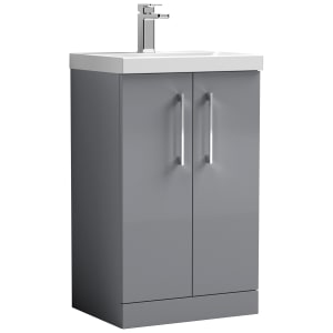 Nuie Arno Satin Grey 2 Door Freestanding Vanity Unit & Basin - 840 x 510mm Price Comparisons | Compare The Build