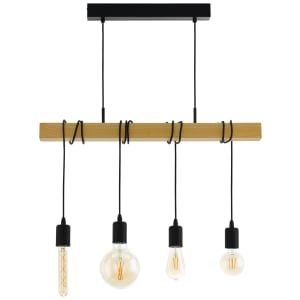 Eglo Townshend Black & Natural Wood 4 Pendant Light Price Comparisons | Compare The Build