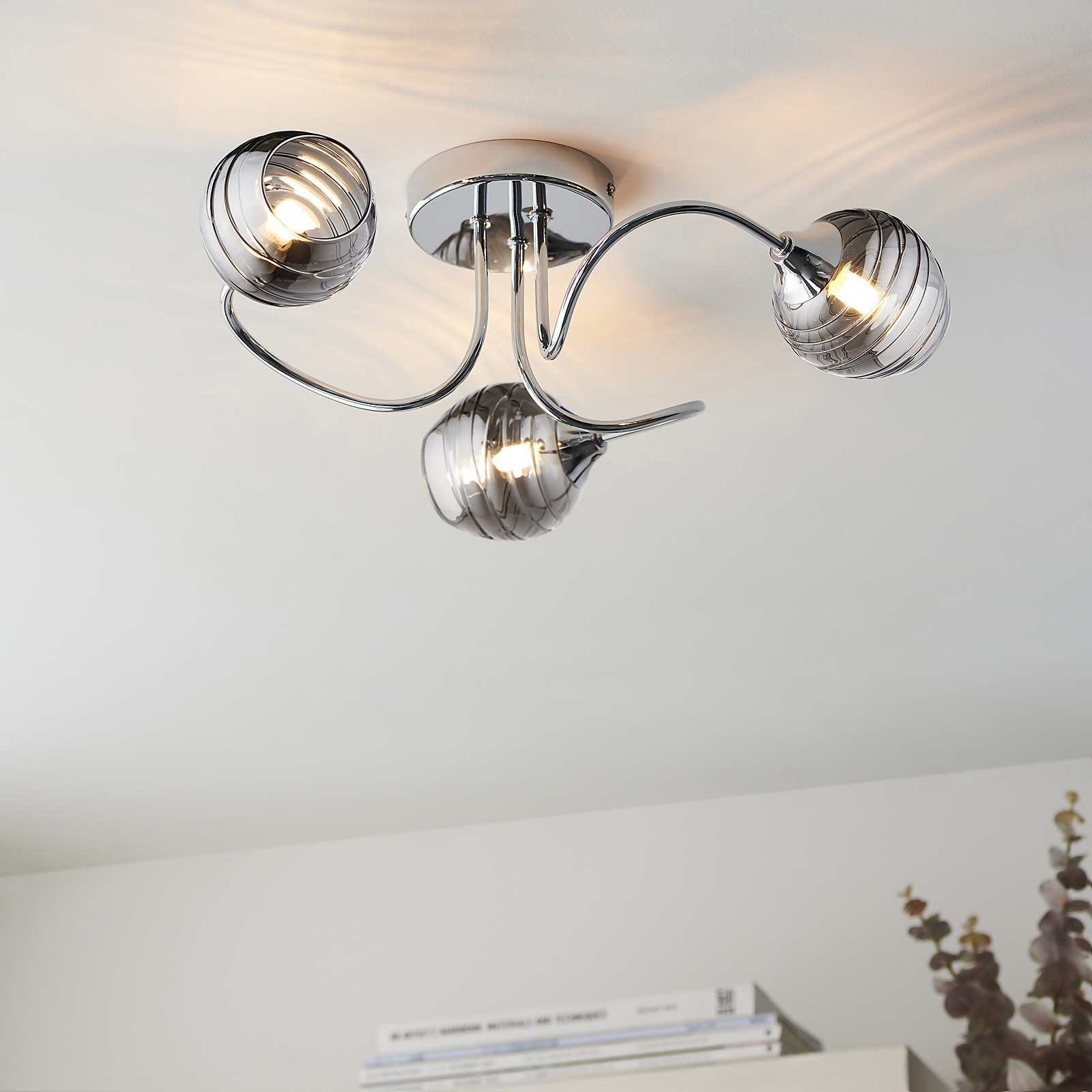 Marple 3 Light Semi Flush Ceiling Light - Chrome & Smoke | Compare The Build