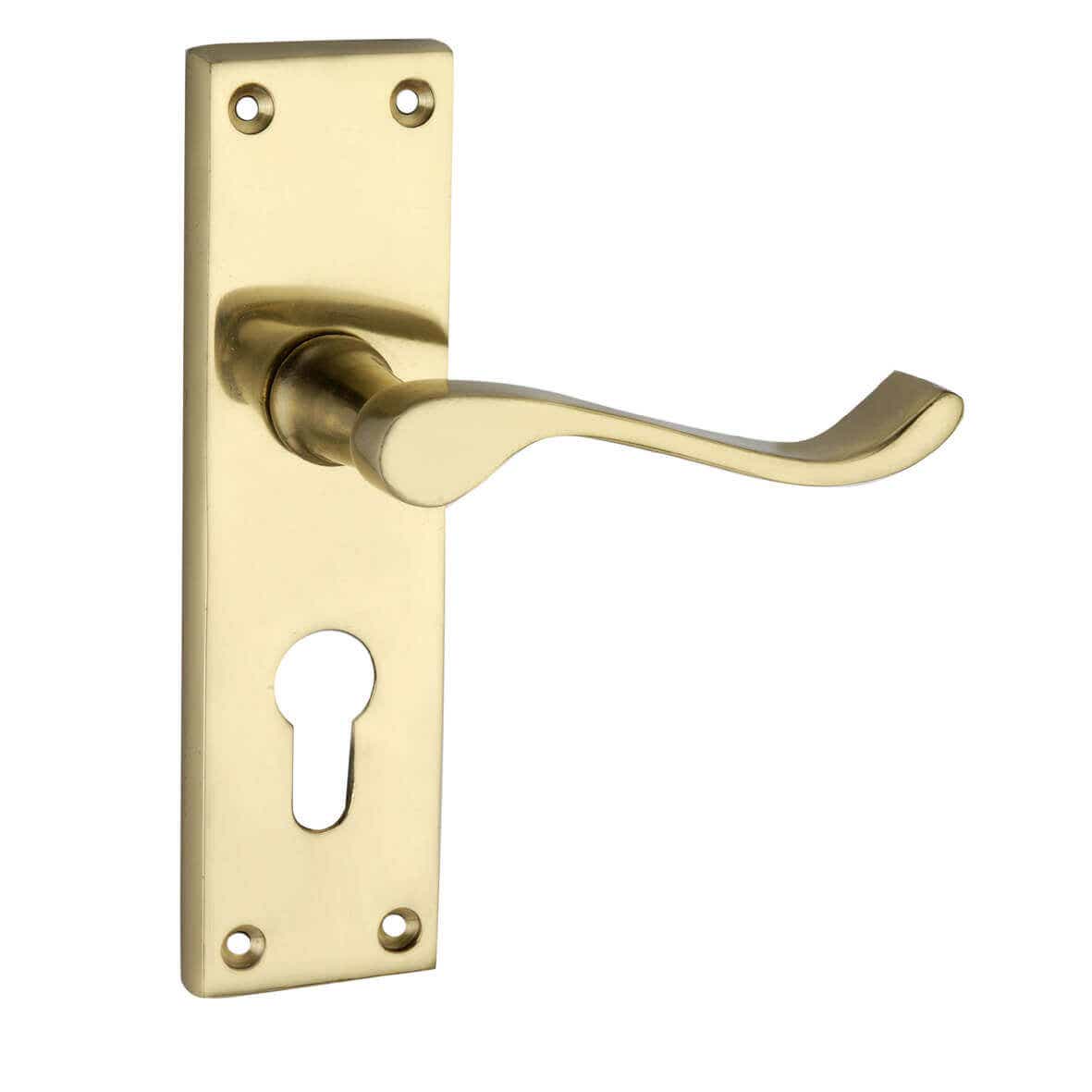 Polished Brass Victorian Euro-Lock Scroll Lever Door Handle - Pair - Desllner Levers Price Comparisons | Compare The Build