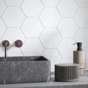 Wickes Boutique Wisteria Hexagon White Gloss Ceramic Wall Tile - 173 x 150mm - Pack of 44 Price Comparisons | Compare The Build