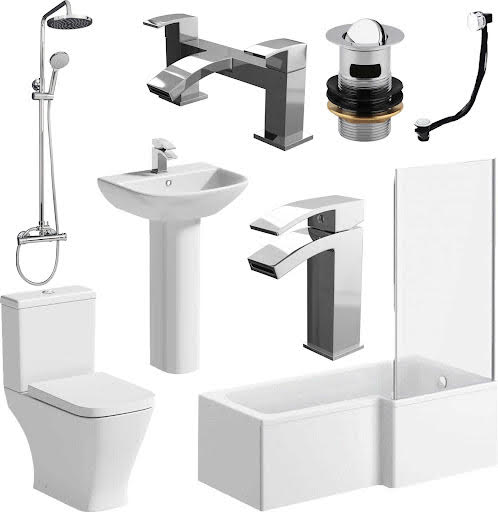 Marseille Complete Bathroom Suite Bundle with L Shape Shower Bath - Right Hand 1700mm Price Comparisons | Compare The Build