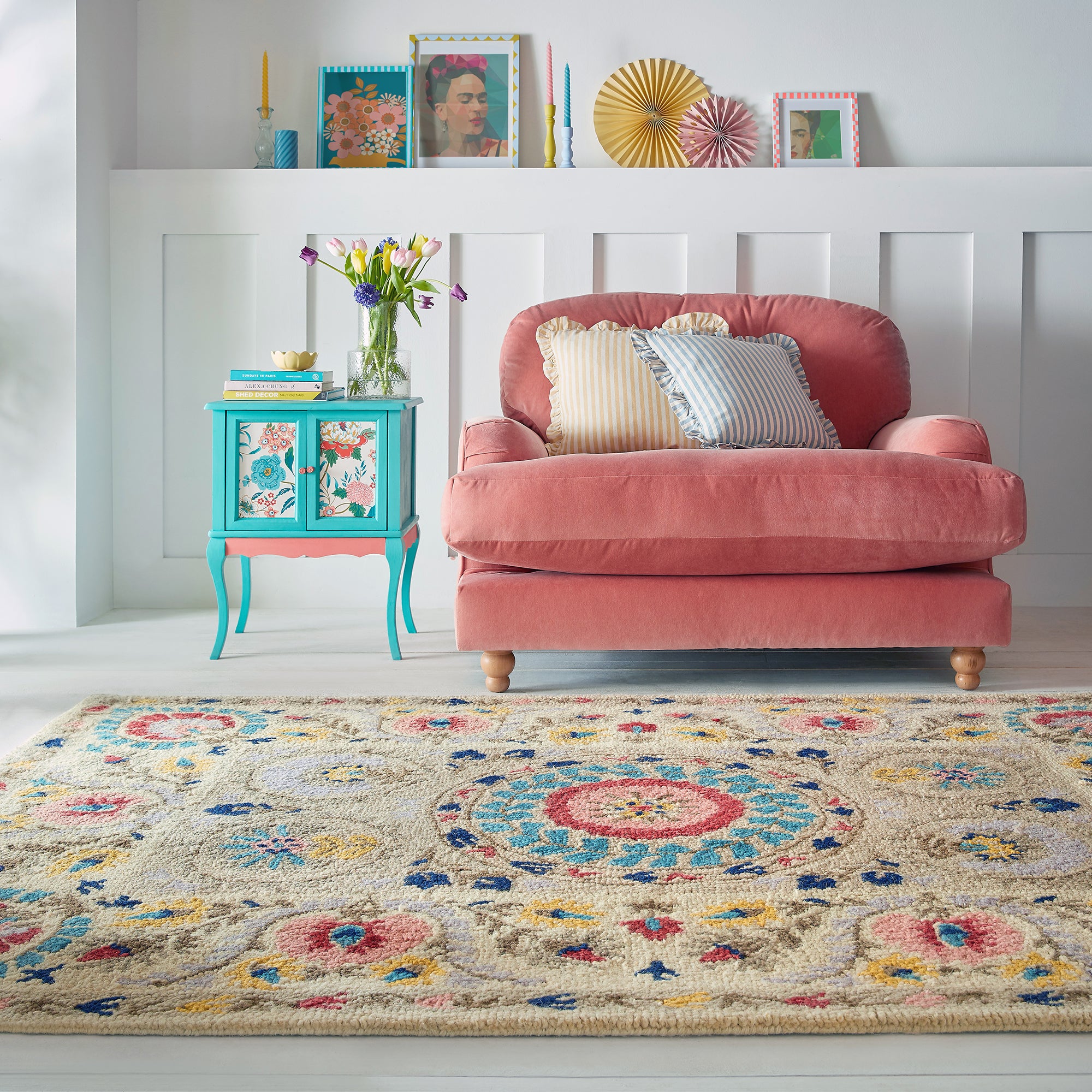 Hani Floral Wool Rug MultiColoured | Compare The Build