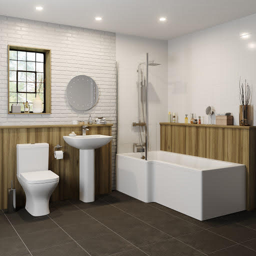 Marseille Bathroom Suite with L Shape Shower Bath & Screen - Left Hand 1700mm Price Comparisons | Compare The Build