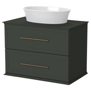 Duarti by Calypso Kentchurch Juniper Green Wall Hung Vanity with Hanbury Countertop Basin, Worktop & Brass Handles - 750mm Price Comparisons | Compare The Build