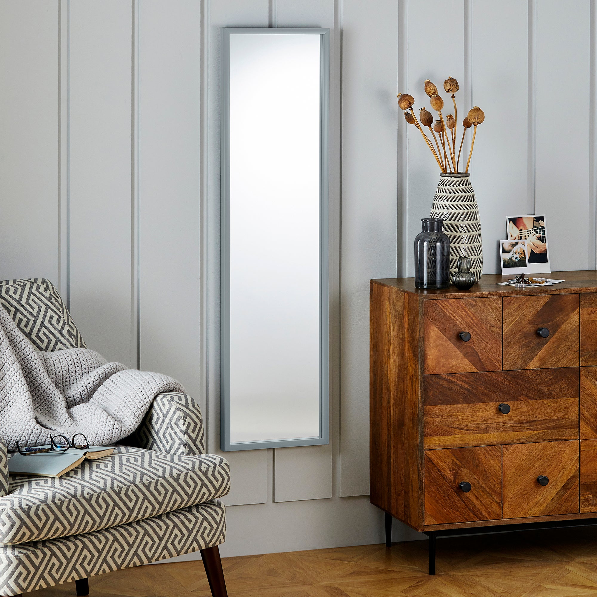 Essentials Full Length Mirror 122x32cm Grey Grey Price Comparisons | Compare The Build