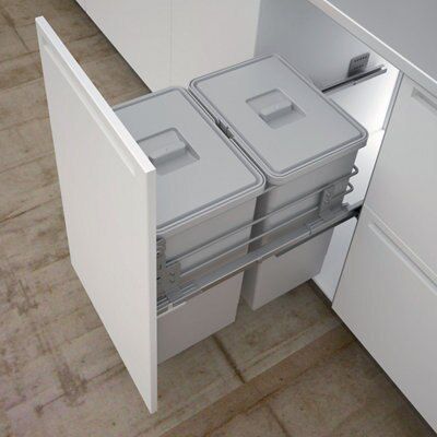 It Kitchens Double Grey Rectangular Integrated Kitchen Pull-Out Bin, 48L Price Comparisons | Compare The Build