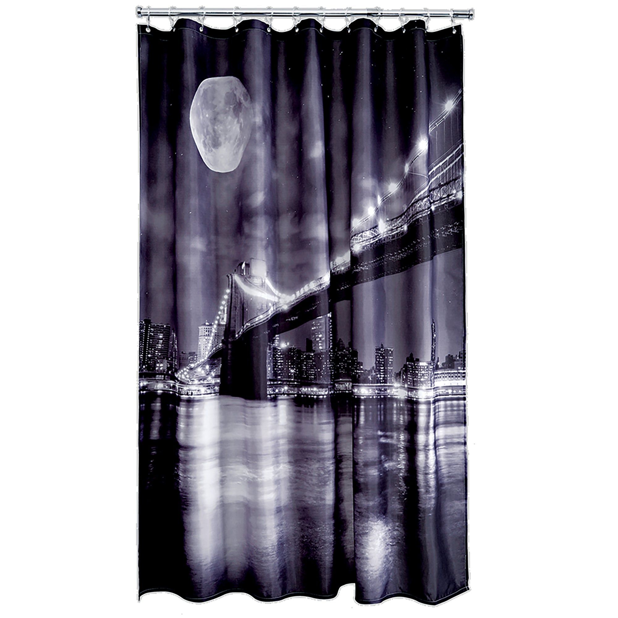 Brooklyn Bridge Shower Curtain Blue, Black and White | Compare The Build