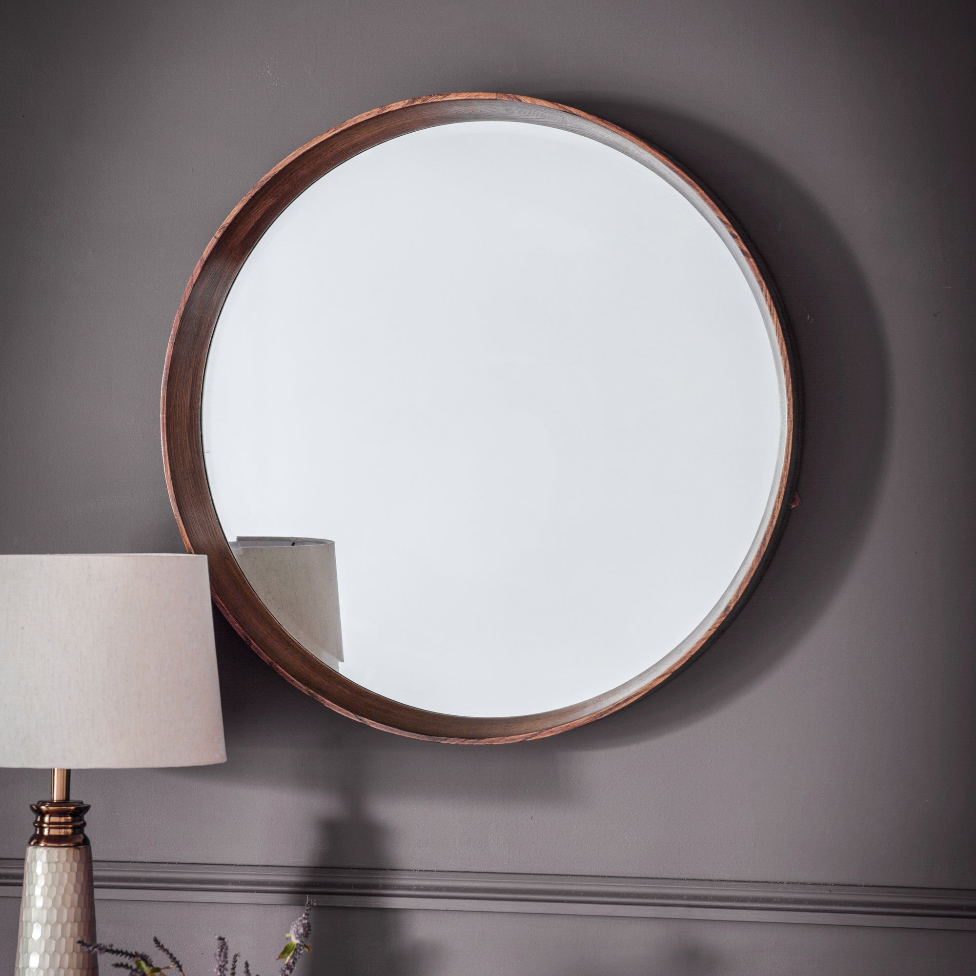 Sutton Round Walnut Wall Mirror, 100cm Brown Price Comparisons | Compare The Build