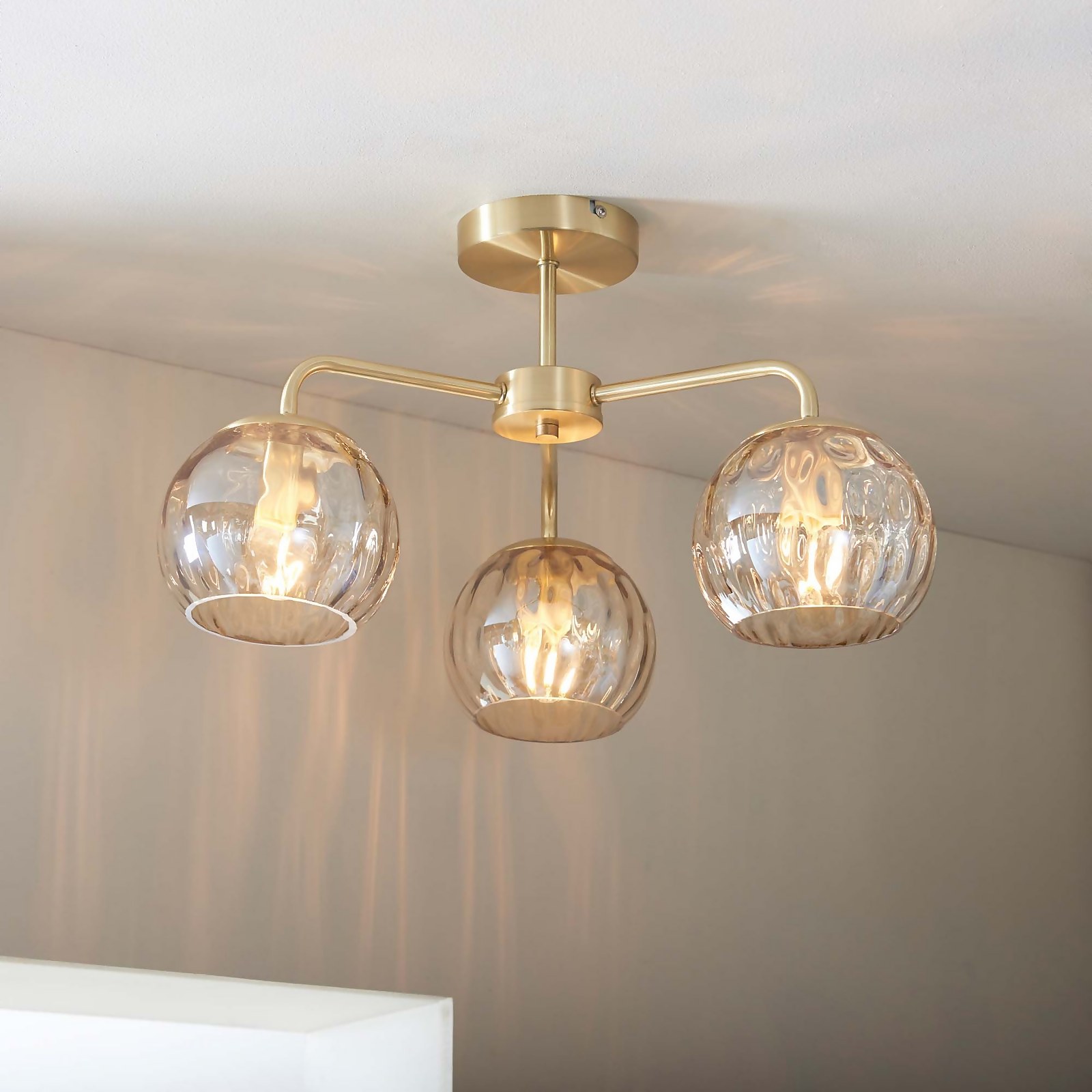 Geneva 3 Light Semi Flush Ceiling Light - Brass Price Comparisons | Compare The Build